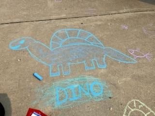 Dinosaur with blue chalk