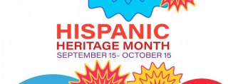 Hispanic Heritage Month poster with colorful starbursts 