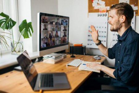 man on video conference call