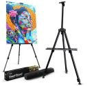 Easel set up with carrying case nearby
