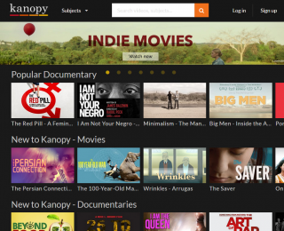 Kanopy interface featuring documentary and independent films.