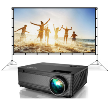 Projector and projection screen on a stand